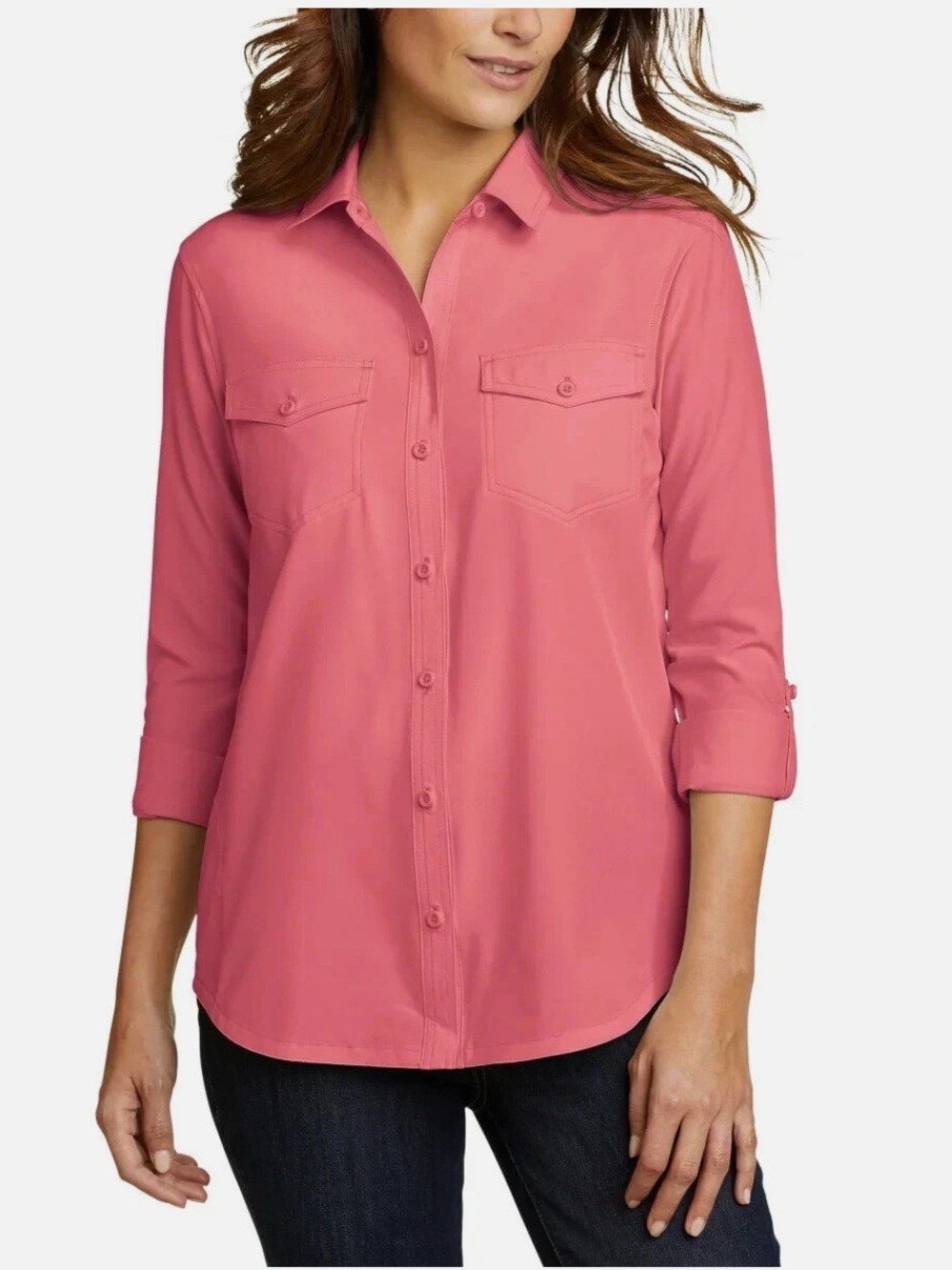 Eddie Bauer Button-Front Long-Sleeve Top